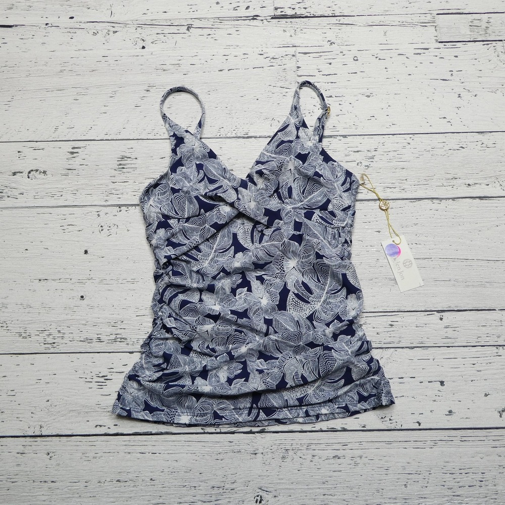 Helen Jon‎ Tankini Swim Top Womens XS Blue White Floating Underwire Isla Sol USA